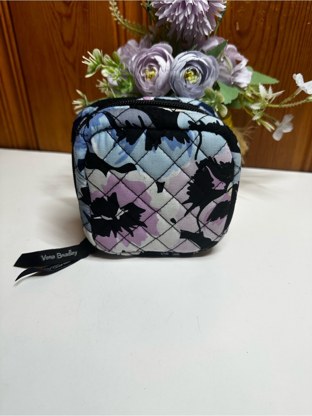 Vera Bradley Quilted Floral Cosmetic Pouch - Black, Light Blue, Lavender, White
